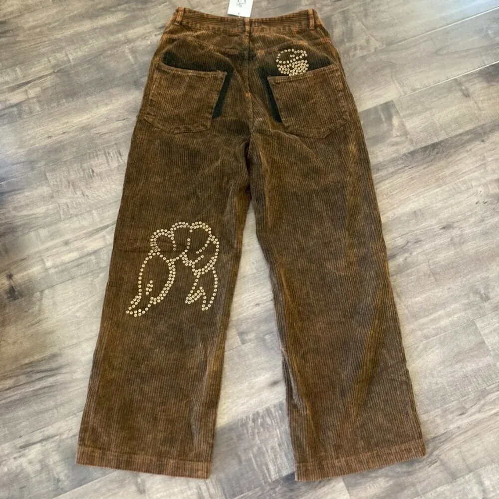 NWT Mundaka Free People Studded Corduroy Jeans Brown Sz 8/L